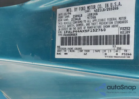 1995 Ford Mustang из США, поврежденный, VIN 1FALP444XSF152760